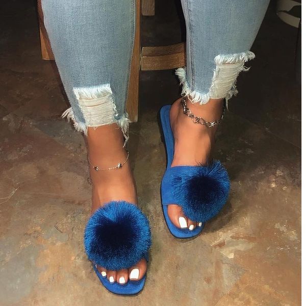 

slippers royal blue furry 2021 ladies handmade roman fashion open toe beautiful colors indoor outdoor, Black