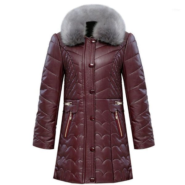 

women's down & parkas women winter leather jacket mother 2021 ladies elegant fur collar cotton-padded coat middle aged female outerwear, Black