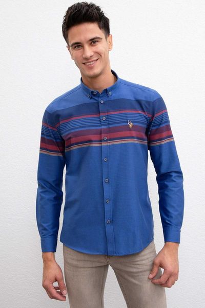 

men's casual shirts original us. assn. shirt basic men cotton uspa logo comfort fit long sleeve striped pattern, White;black