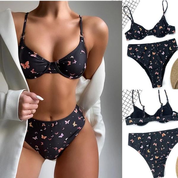 

two-piece suits women bikini set female swimwear beach beachwear bathing suit colorful butterfly print push up underwire swimsuit