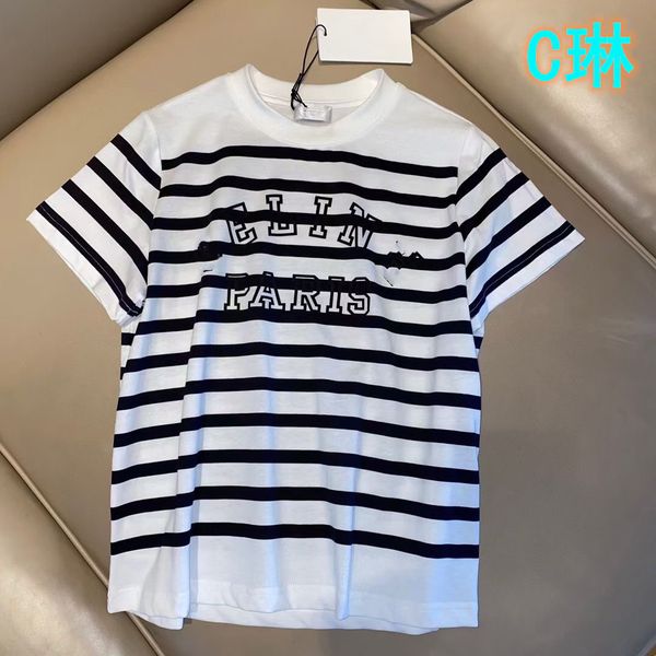 

luxury design ce lin letter short sleeve c family summer striped t-shirt women's live broadcast, White