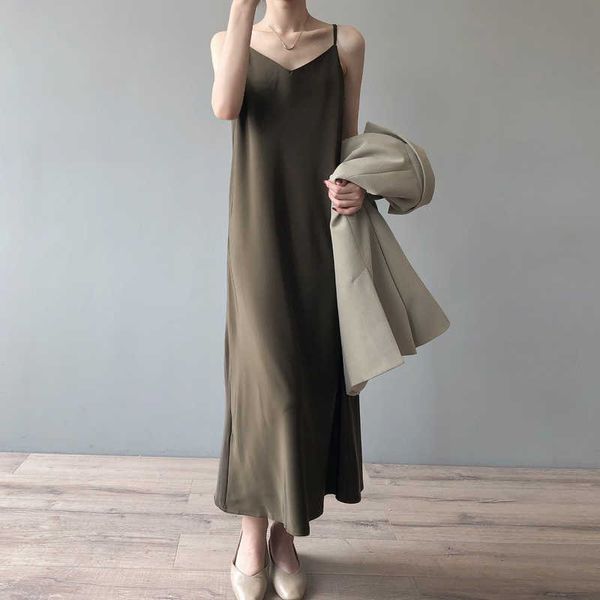 

summer satin slip dress women elegant backless a-line party ladies solid dress lace v-neck midi dresses vestidos 13586 210527, Black;gray