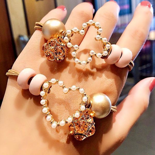 

women cute heart crystals pearls elastic hair bands ponytail holder sweet scrunchie rubber band fashion accessories1