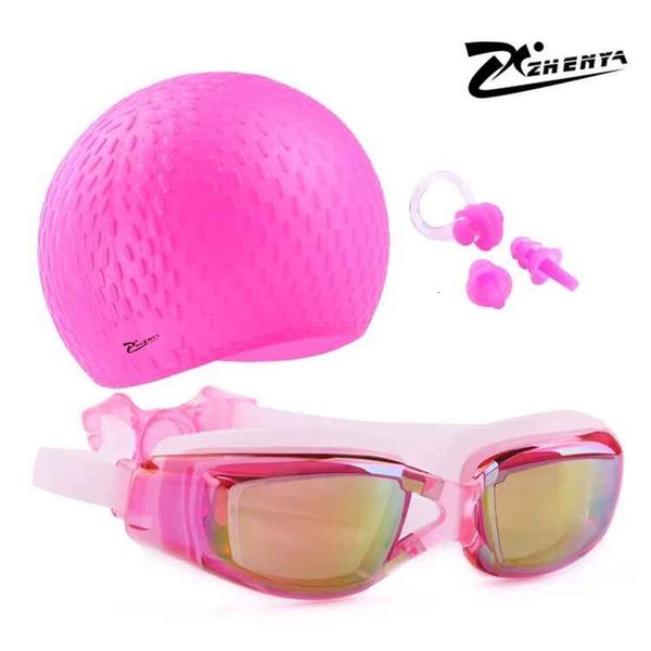 

swimming cap men women prescription goggles myopia silicone natacion waterproof hat piscina diving earplug set diving glasses