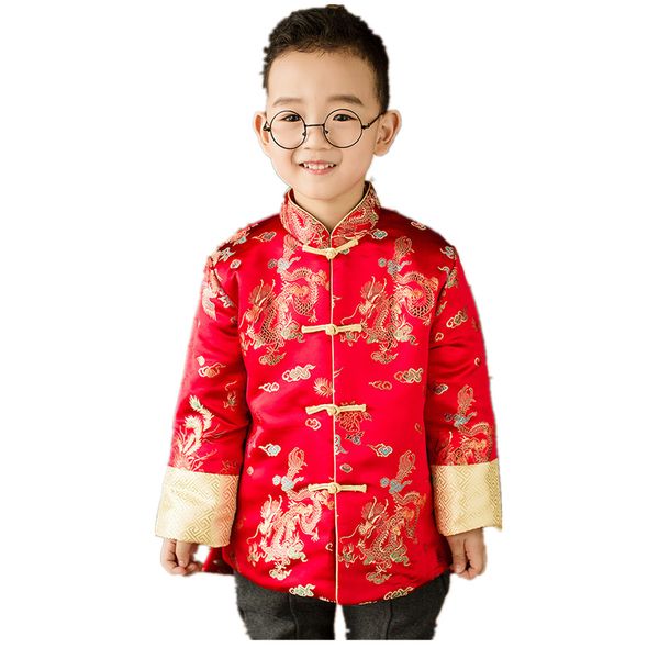 Baby Boy Coat Trapuntato Tang Suit Dragon Phoenix Abbigliamento per bambini China Dress Outfit Performance Costume Uniforme scolastica cinese 210413