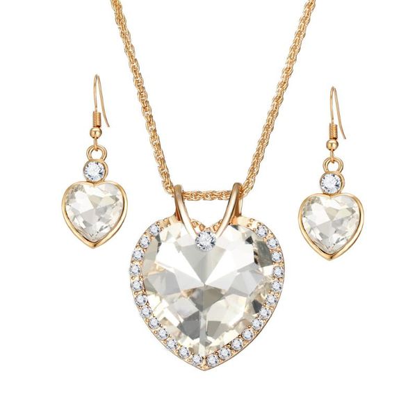 

earrings & necklace hocole unique cubic zirconia big blue crystal pendants heart gold color elegant wedding jewelry for women, Silver