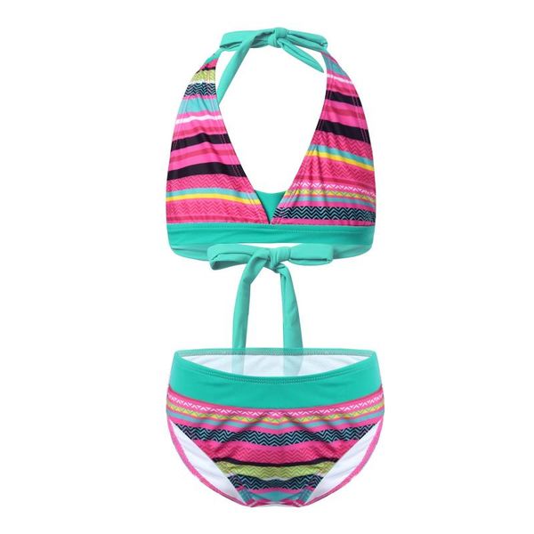 

one-pieces tiaobug summer girls kids stripe print bikini set swimwear bathing suits triangle two piece swimsuits, Black