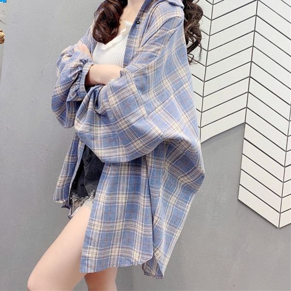 

T-shirt T-shirt Medium length Plaid Shirt women's Hong Kong style top, White