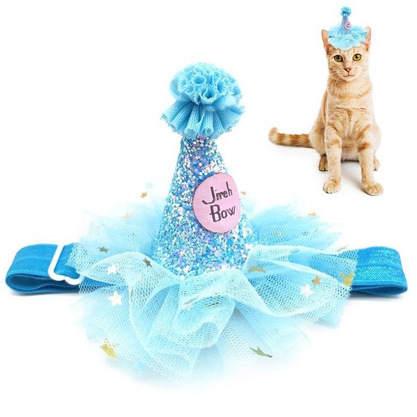 

dog apparel pet birthday hat tulle glitter cone headband headwear for dogs cats party dress up hair accessories blue pink red