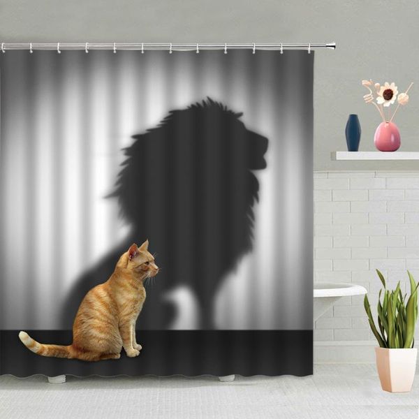 

shower curtains animals cats curtain cute pet lion background bathroom bathtub decor screen polyester fabric hanging washable