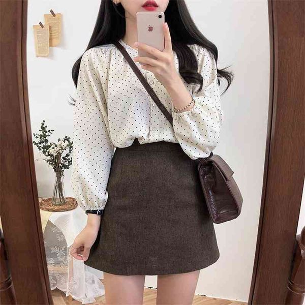 

spring vintage dot shirt female oversize long sleeve girls blouse summer plus size women blouses femme blusas 210417, White