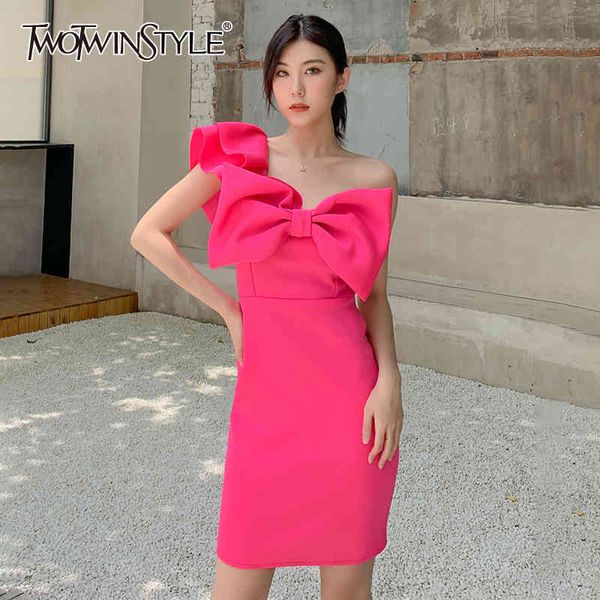 

patchwork bowknot dress for women skew collar short sleeve high waist slim dresses female fashion new clothing 210428, Black;gray