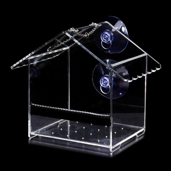 

bird cages hanging feeder acrylic supplies clear glass window accessories house suction feeders