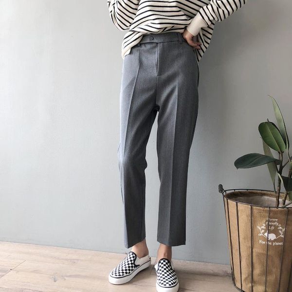 

work style ol straight casual women pants asymmetrical sashes design ankle-length trousers 2021 spring korean chic pantalones women's &, Black;white
