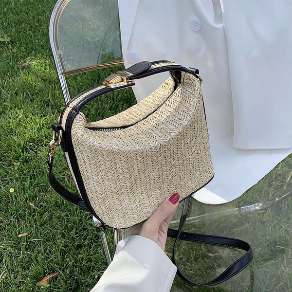 

ladies fashion straw messenger bag bohemian knitting summer purse and handbag vacational all-match bucket small square evening bags