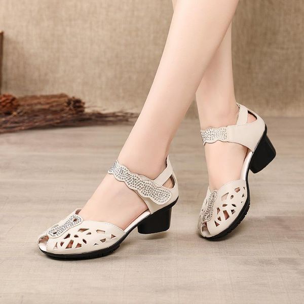 

summer genuine leather shoes gladiator sandals women 5cm high heels classic black peep toe hollow ladies