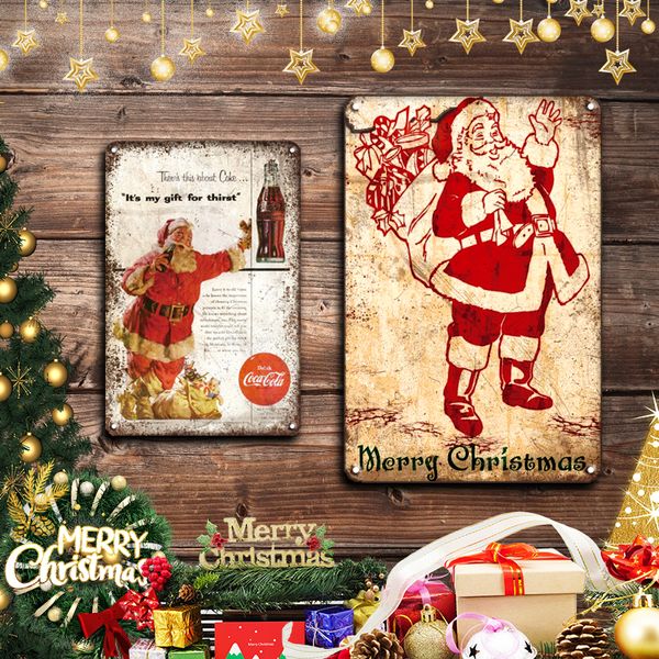 

merry christmas ornaments gift retro metal tin sign for new year santa claus stickers sweet home hanging decoration accessories
