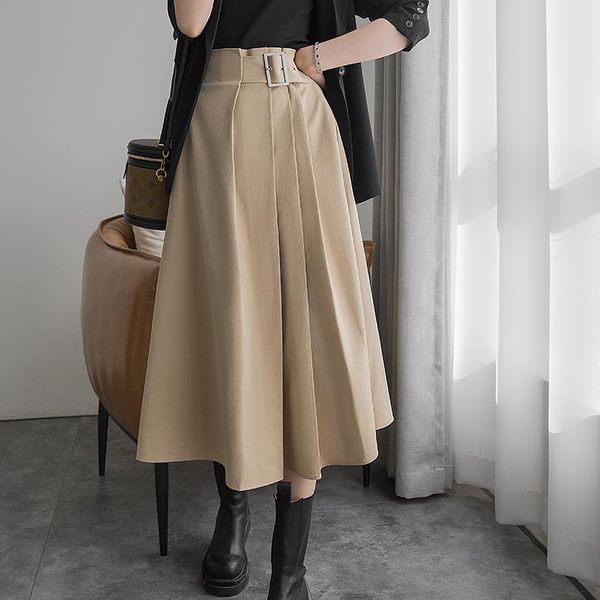 

skirts arrival fashion spring women ol temperament casual pleated asymmetrical high waist adjustable wild mid a-line skirt, Black
