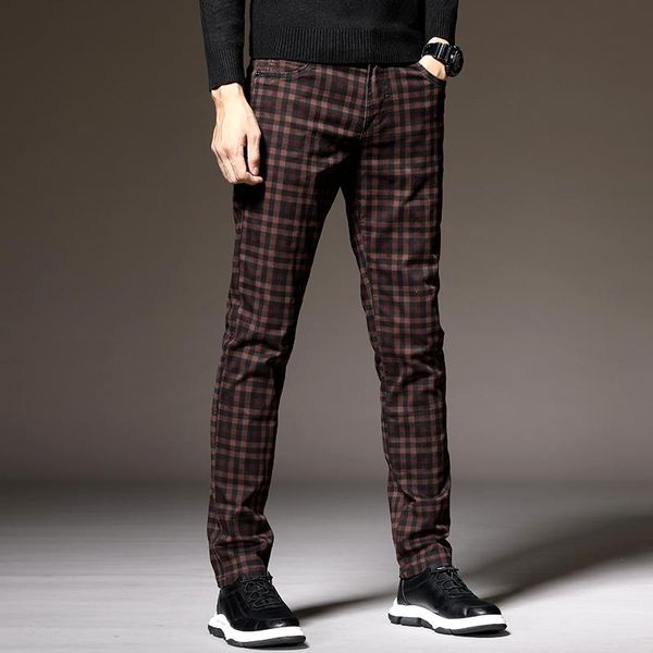 

men's pants plaid dress classic formal slim fit casual 2021 autumn cotton stretch black work office youth fashion trousers male