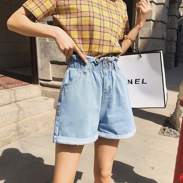 

women's jeans women elastic waist wide leg ladies short female womens summer shorts for loose high denim, Blue