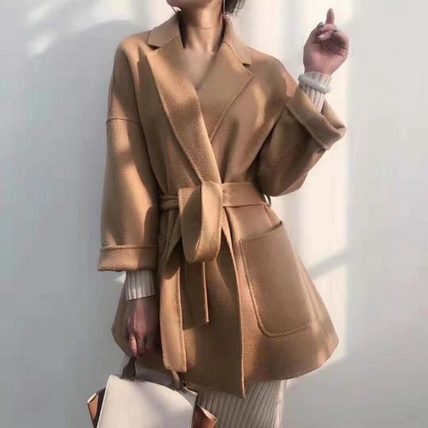 

women's wool & blends 2021 dca women plus size autumn winter cassic simple maxi long coat fashion, Black