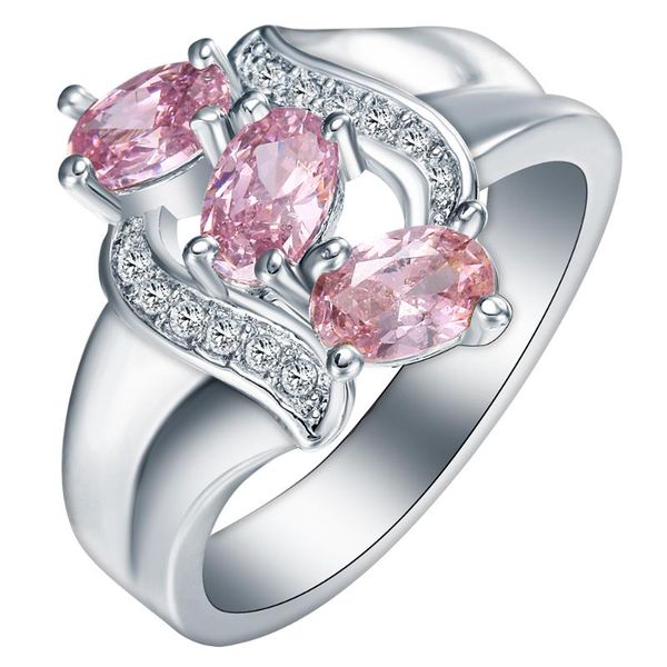 

wedding rings unique fashion white gold-color pink zircon engagement weddding bijoux fine jewelry, Slivery;golden