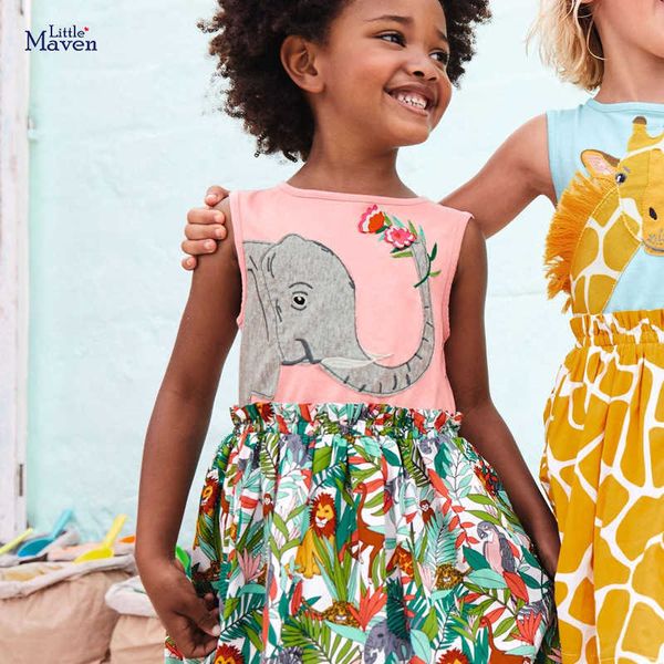 Little Maven Sommerkleid für Babys, Elefant, bequeme ärmellose Mädchenkleidung für Kinder von 2 bis 7 Jahren, 210908