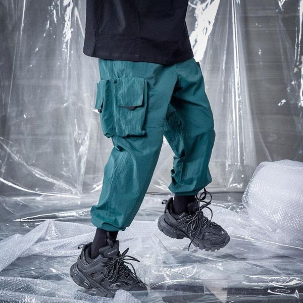 

men's pants tide brand loose multi-pocket overalls men hip-hop cargo all match casual, Black