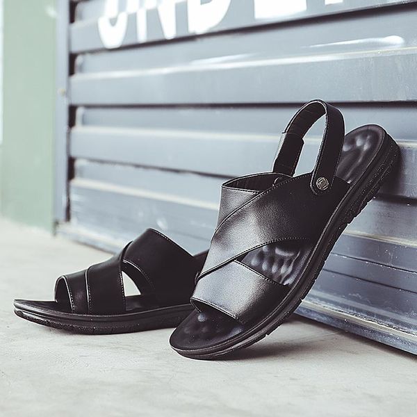 

sandals yeinshaars summer men genuine leather shoes beach flat cow male black brown