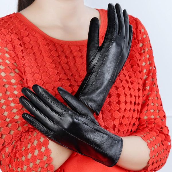 

five fingers gloves winter riding warmth and velvet leather women waterproof touch screen cold-proof, Blue;gray
