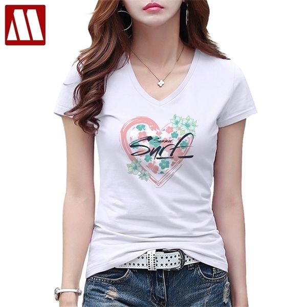 Nova Moda T-shirt Verão Mulheres Roupa Colorida Flor Coração Impressão Feminino Camisetas Senhora Manga Curta Harajuku Tshirt 210330