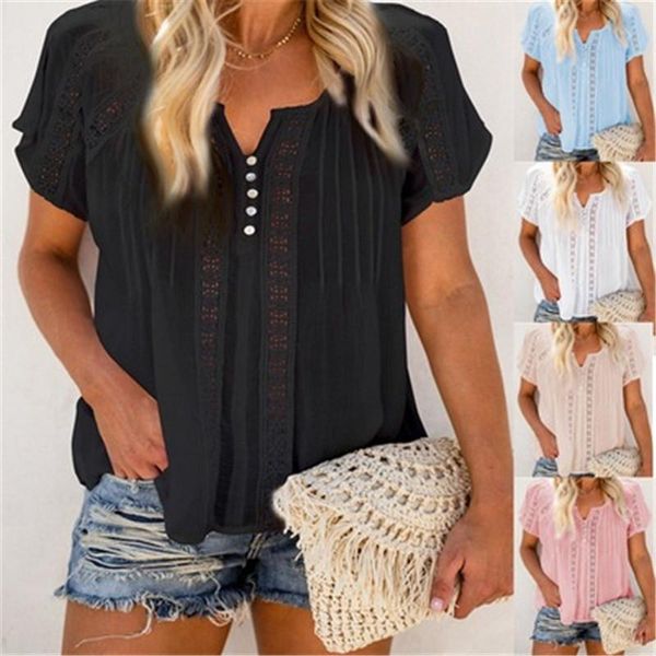 

women's t-shirt women dresses summer 2021 clothing elegant fashion explosive solid color hollow v-neck pullover z202, White