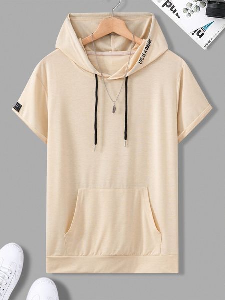 

men letter graphic kangaroo pocket drawstring hooded tee u7wk#, White;black
