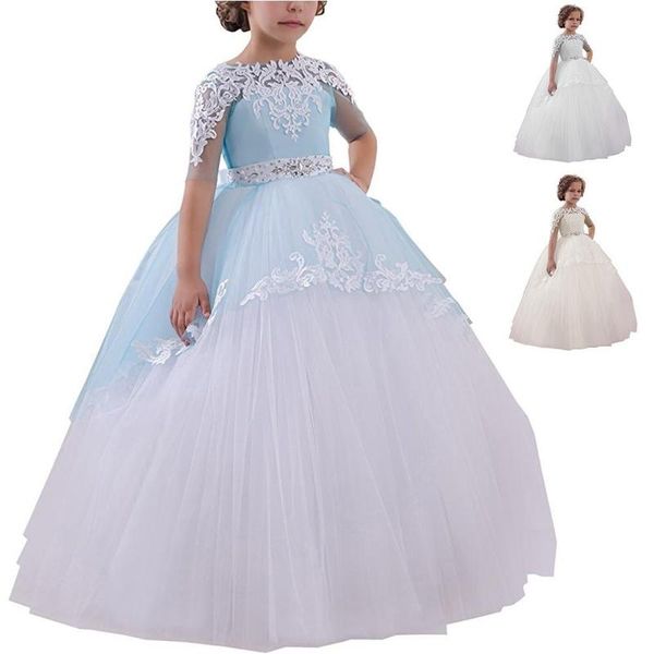 

girl's dresses flower girl dress lace overlay kids princess ball gowns applique short sleeve little for wedding formal occasion, Red;yellow