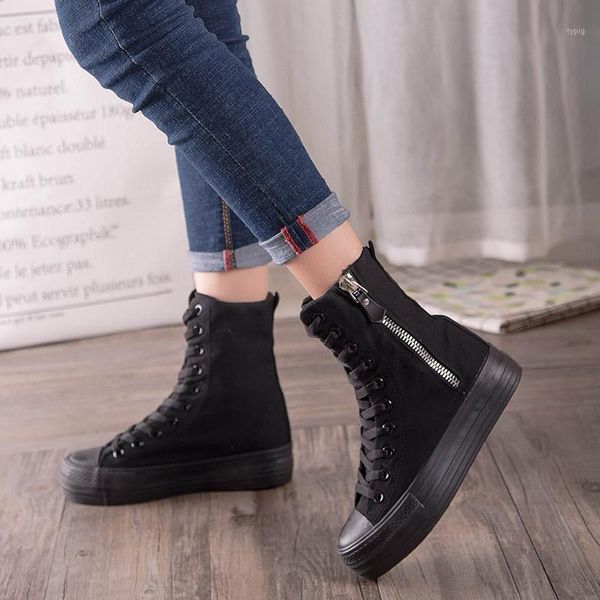 

boots lace up platform woman canvas black shoes spring autumn fashion women white classic1 64rl