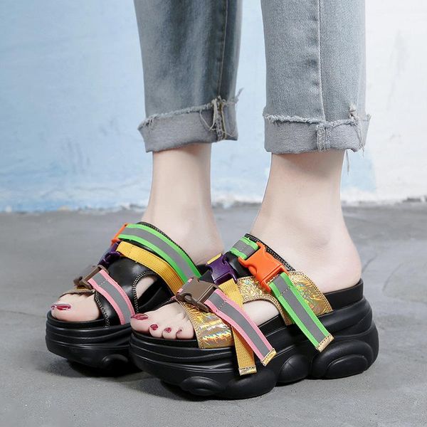 

sandals koovan women's slippers 2021 high heeled shoes cool outside women wear summer wedges fashion girls, Black
