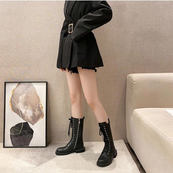 

boots deat 2021 autumn and winter fashion casual knight women thick heel bottom side zipper sg910, Black