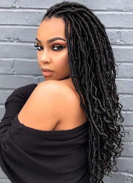 

synthetic wigs goddess locs crochet hair wavy curly end faux dreadlocks wig, Black