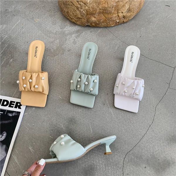 

slippers 2021 luxury slides women flats shales mules fetish summer sandals low high heels prom platform beach shoe 61647, Black