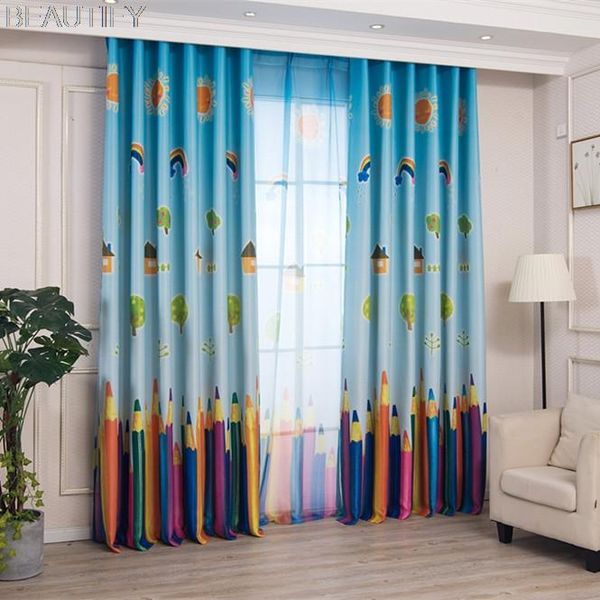 

curtain & drapes children's room pencil cloth full blackout fabric cartoon low-cost french window korean