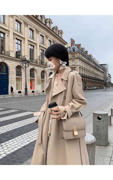 

red black blue new spring long sleeve women fashion double breasted belt trench coat casual business outerwear, Tan;black