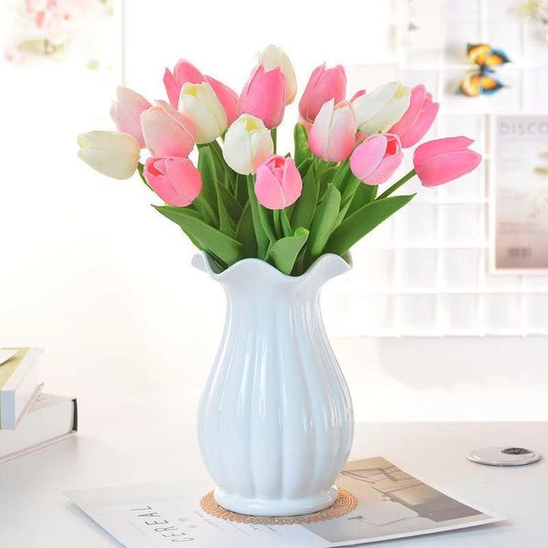 

10pcs tulip artificial flower white pu real touch for home decoration fake tulips latex flowers bouquet wedding garden decor decorative & wr