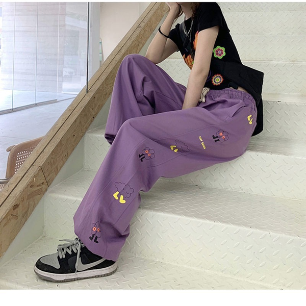 

harajuku print wide leg pant fashion 2021 korean style trousers women streetwear loose casual sweatpants women, Black;white