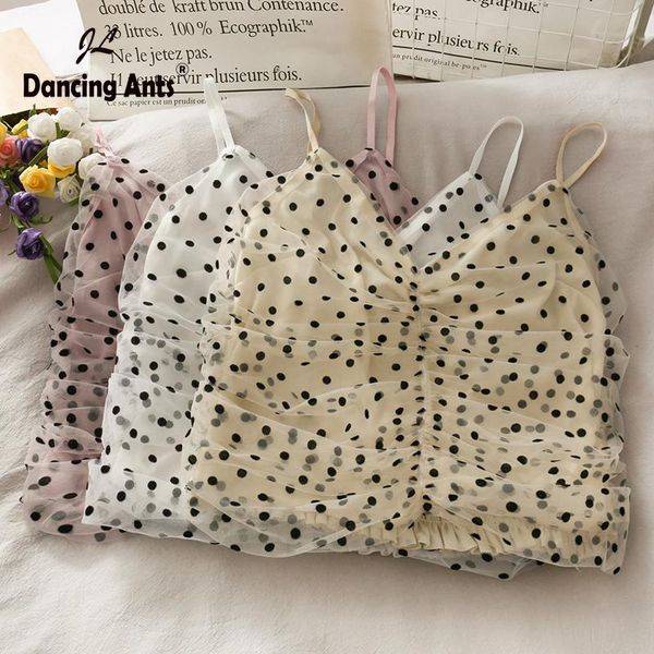 

women's tanks & camis women tank polka dot woman clothes vest crop rached strap short camisole japanese style fashiondrop, White
