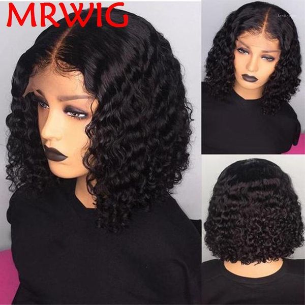 

short kinky curly synthetic glueless front lace wig 12in ombre brown30# hair color for african american woman1, Black