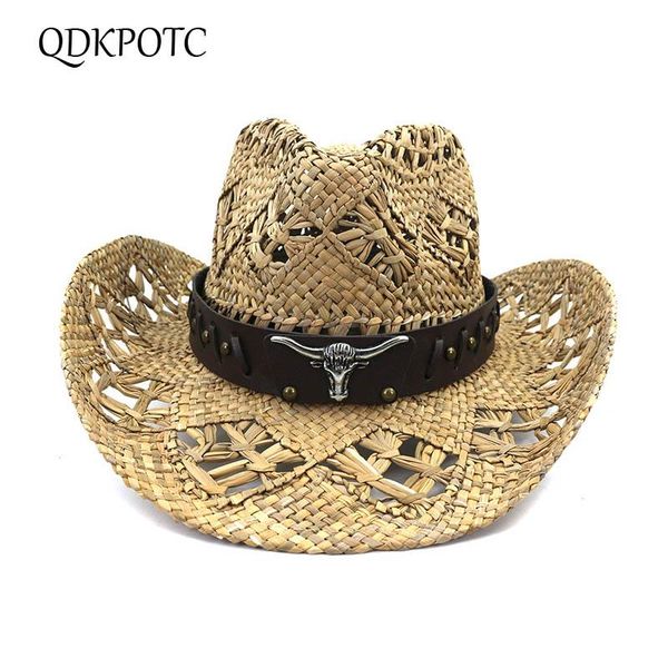 

cloches qdkpotc 2021 hat summer men women natural salty grass hand-knitted cowboy hats leisure fashion sun protection cap
