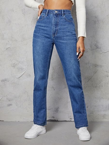 

high waist cat whisker straight leg jeans e4f1#, Blue