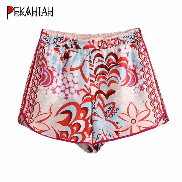

women's shorts women 2021 fashion floral print summer vintage high elastic waist female short pants streetwear, White;black