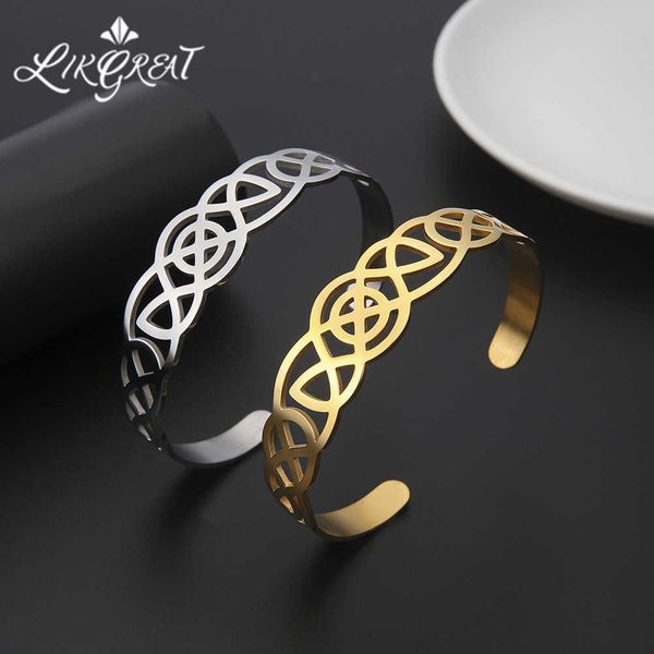 

likgreat vintage hollow stainless steel bangles women open cuff bangle bracelet religious viking celtics knot jewelry pulsera q0719, Black