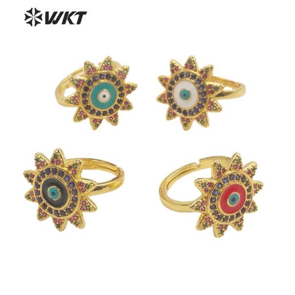 

cluster rings wt-mr014 fashion micropave stone ring women party gold electroplated flower evil eye, Golden;silver
